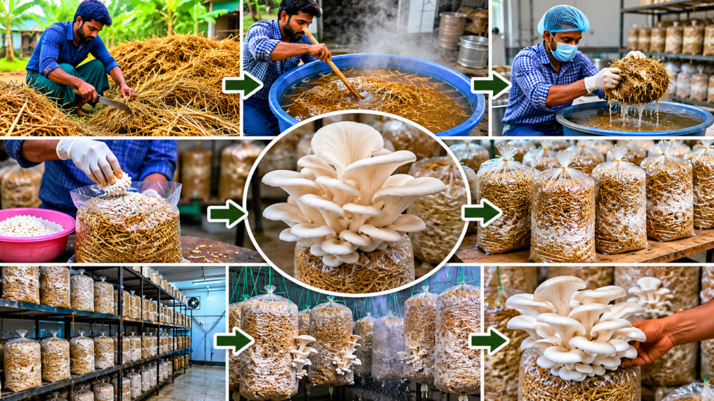 Oyster mushroom cultivation process using paddy straw